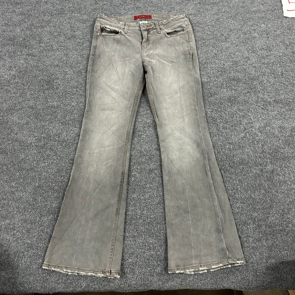 YMI Jeans Womens Size 9 Gray Flare Leg Low Rise Distressed Raw Hem Faded Denim